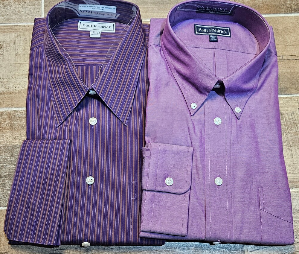 Lot of 2 Paul Fredrick Men's Dress Shirts Size 17.5 34 100% Cotton